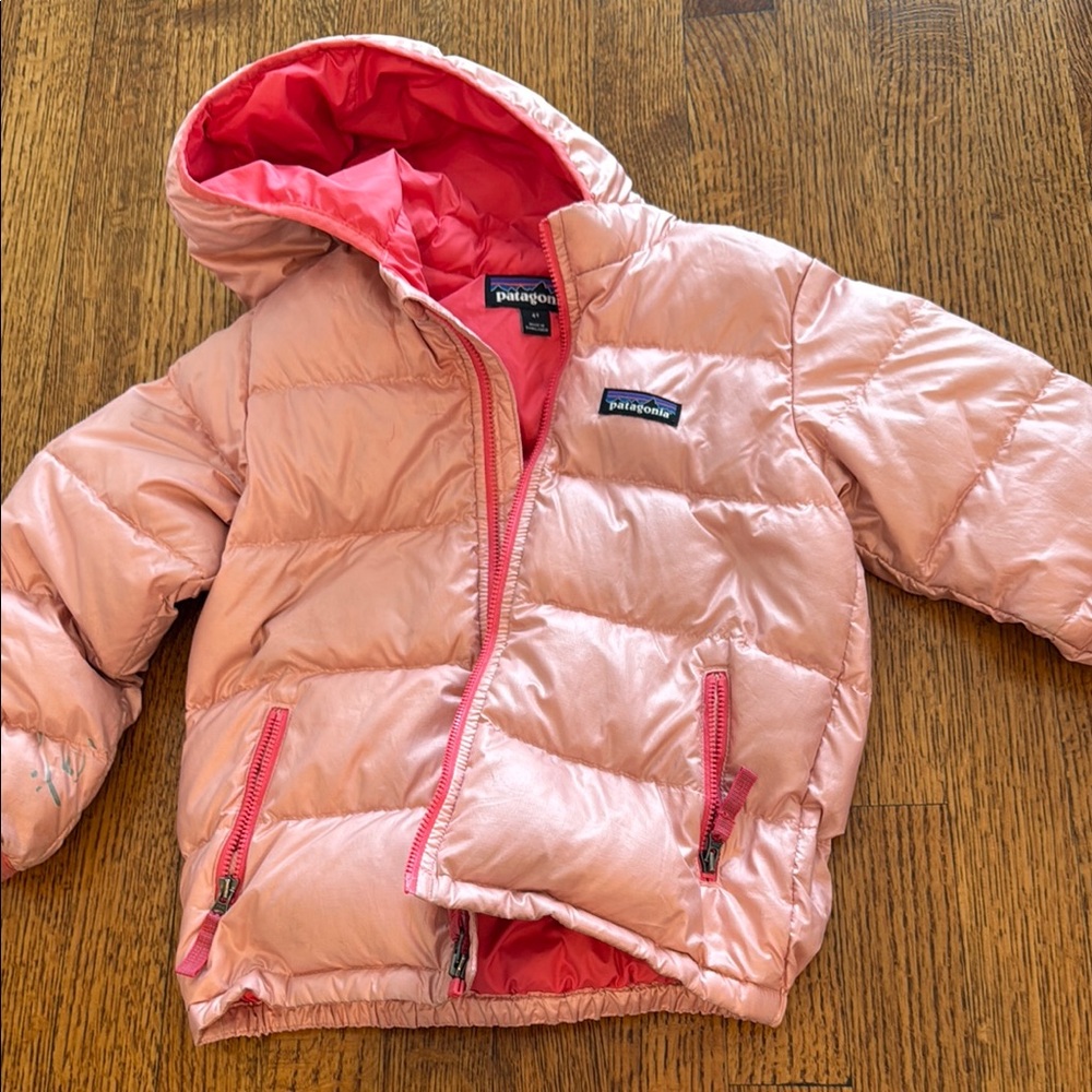 Patagonia Girls' Pink Puffy Hooded Jacket - Light Pink with Coral Lining